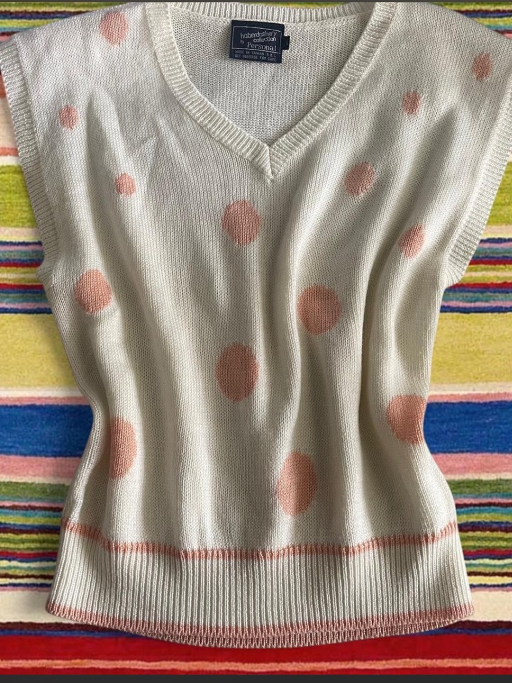 Polka Dot Ivory V-Neck Knit Vest